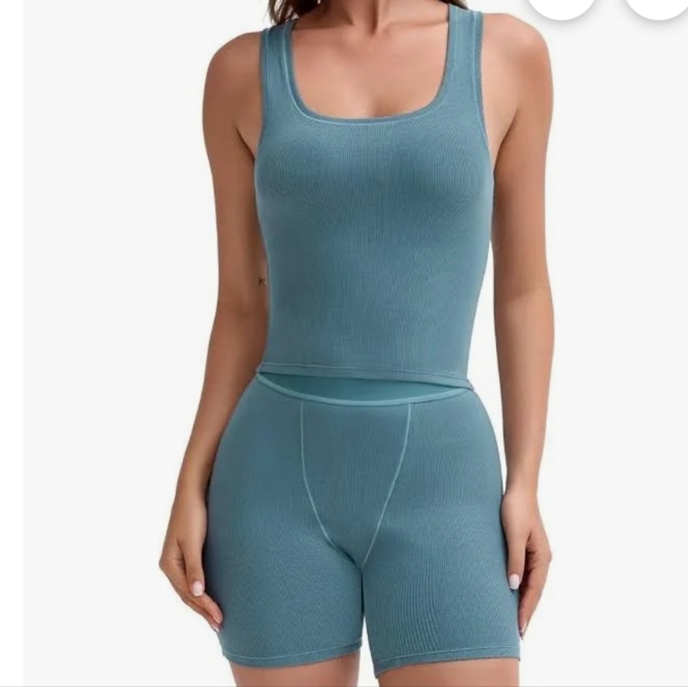 Seamless Teal Ribbed Shapewear Set